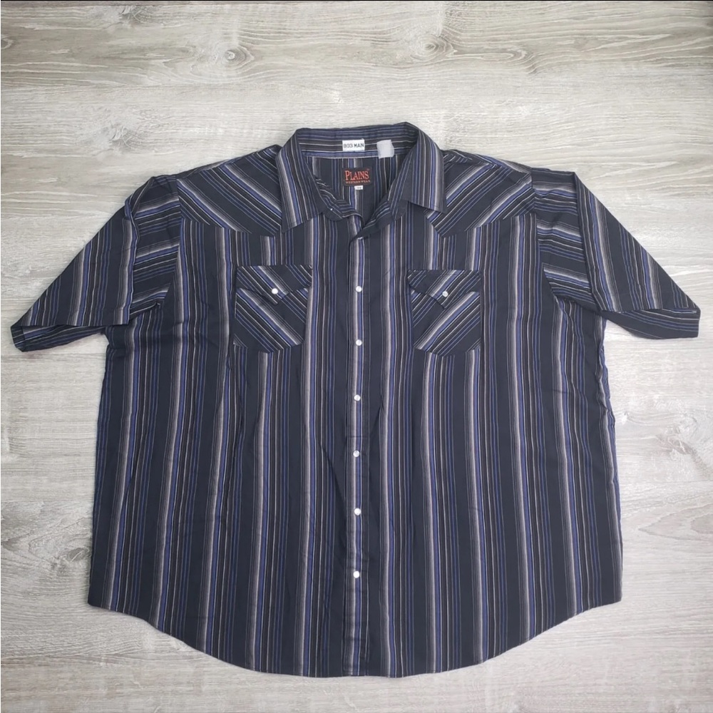 Vintage Plains Westernwear Big Man Pearl Snap Black White Button Down Mens SZ 3X